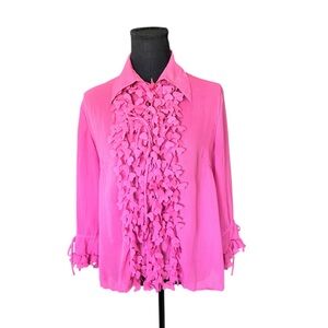 JAIPUR Hot Pink 3D Petal Heart Ruffle Blouse Women’s Size M Valentine’s H429